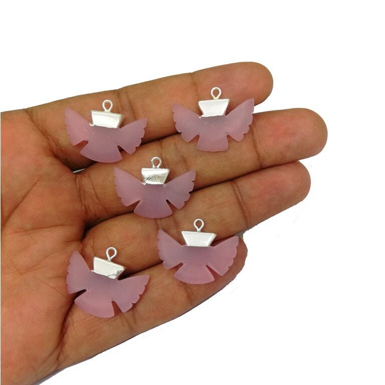 Rosa Chalcedon Silberkappe Vogel Form Edelstein Charm Anhänger - Für Ohrring Und Halskette Verkauf Pro Stück von Gemdesignss