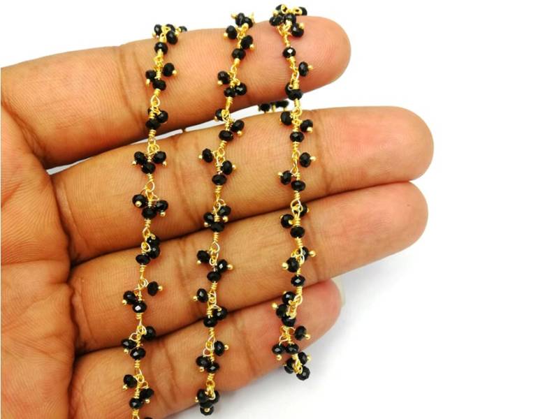 Schwarzer Onyx Vergoldeter Draht Gewickelte Perlen Edelstein Baumeln Kette - Für Halskette Verkauf Pro Fuß von Gemdesignss