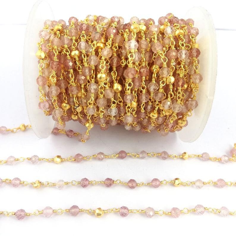 Sonnenstein Und Goldpyrit Edelstein Perlen Kette - 3-4 Mm Facettierte Runde Perlenkette von Gemdesignss