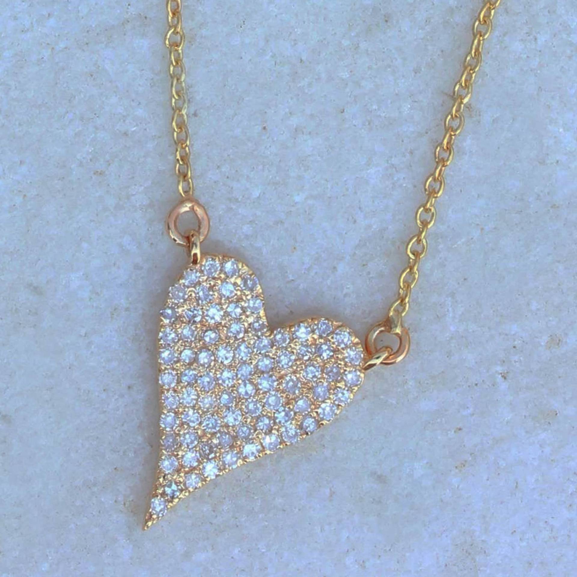 14K Gelbgold Anhänger, Pave Diamant Herz Gold Anhänger Halskette, Kette Halskette Geschenk, Pn-5072 von Gemdiamondjewels