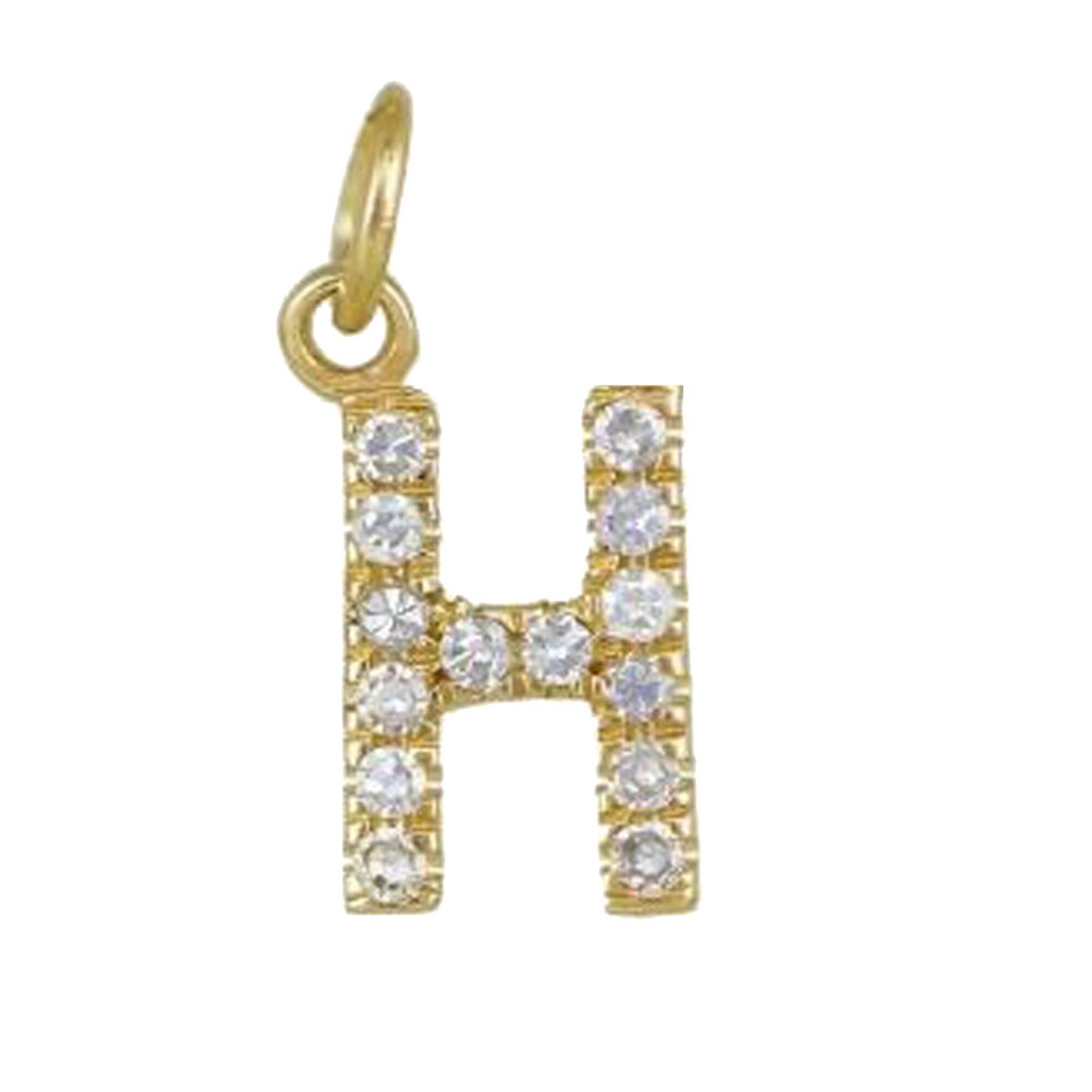 14K Gelbgold Anhänger, Pave Diamant Initial Charm, Alphabet H Goldwort Personalisierter Name Monogramm Pn-8327 von Gemdiamondjewels