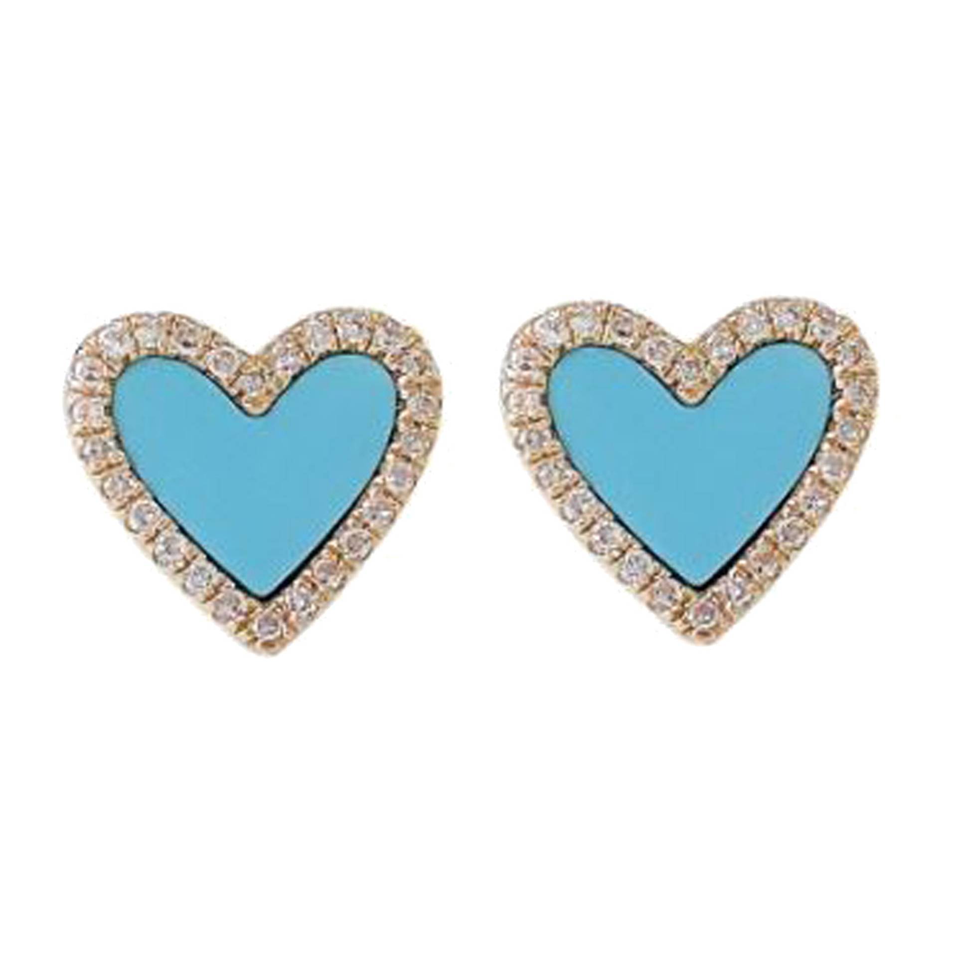Natürliche Diamant Ohrstecker, 14K Solide Gelbgold Ohrringe, Pave Mini Edelstein Türkis Herz Ea-9050 Natürliche Diamant Ohrstecker, 14K Solide Gelbgold Ohrringe, Pave Mini Edelstein Türkis Herz Ea-9050 von Gemdiamondjewels