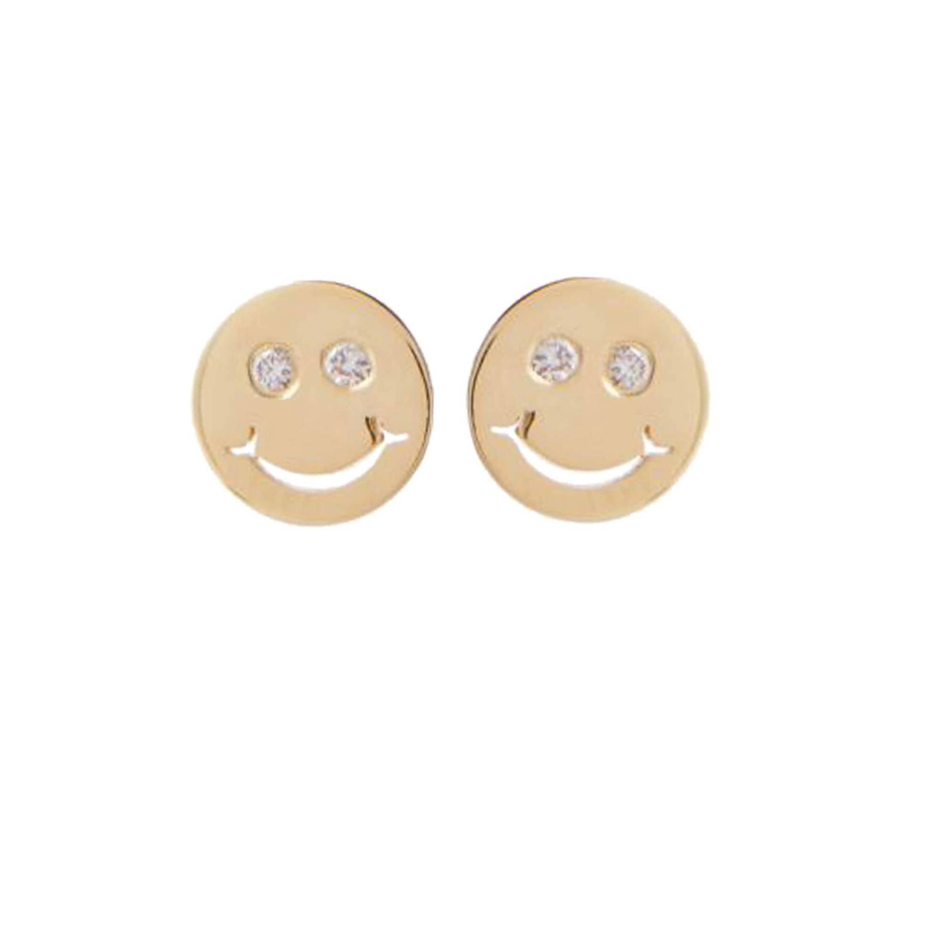 14K Solide Gelbgold Ohrstecker, Gold Minimalist Diamant Smiley Winzige Ohrstecker Für Frauen, Ea-6011 von Gemdiamondjewels