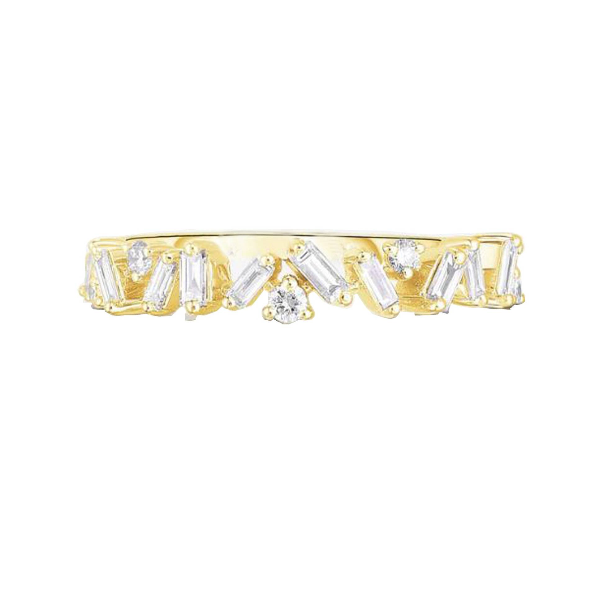 Diamant Baguette Ring, 14K Gelbgold Zick Zack Echte Ehering, Solid Gold Verlobungsring, Rn-9354 von Gemdiamondjewels