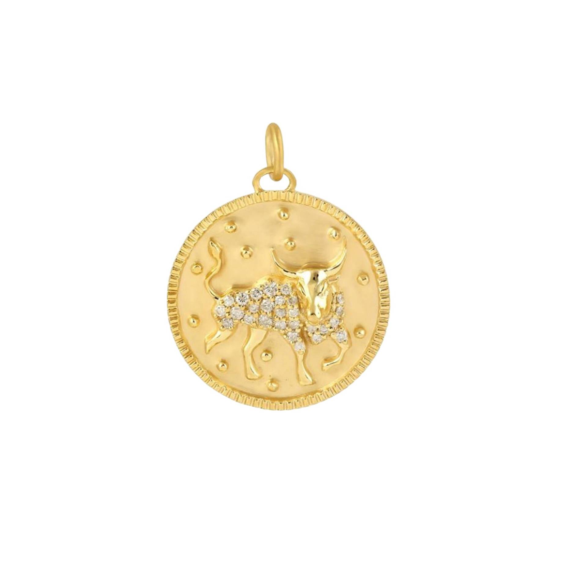 Diamant-Charm-Anhänger, Pave-Diamant-sternzeichen-Anhänger, 14-Karätiger Gelbgold-Anhänger, Massiver von Gemdiamondjewels