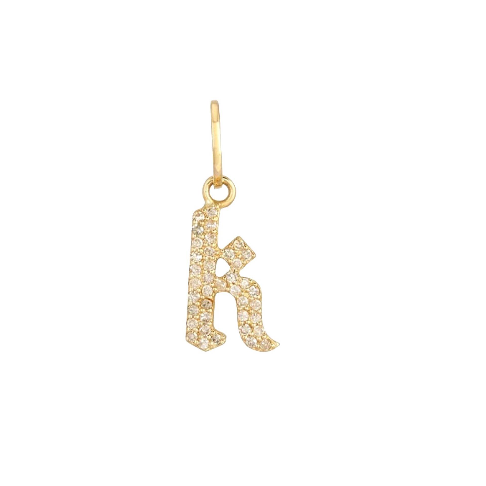 Diamant Gothic Anhänger, Pave Initial K Mini Charm 14K Gelbgold Alphabet Buchstabe Zeichen Charm, Pn-8308 von Gemdiamondjewels