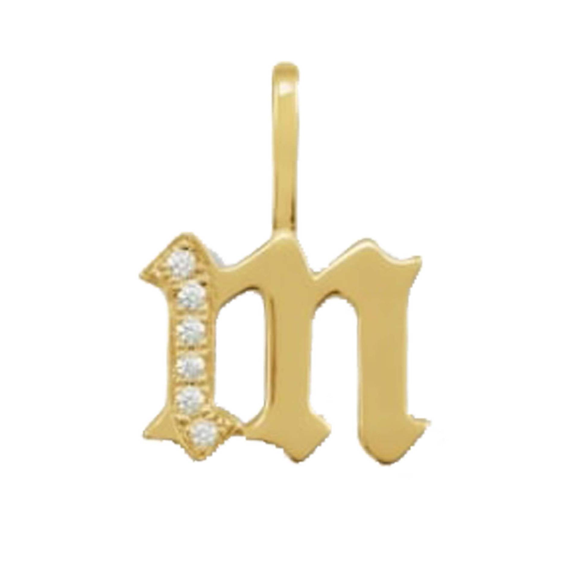 Diamant Initial Anhänger, Pave Diamond M Mini Charm 14K Gelbgold Buchstabe Namensschild Charm, Pn-8309 von Gemdiamondjewels