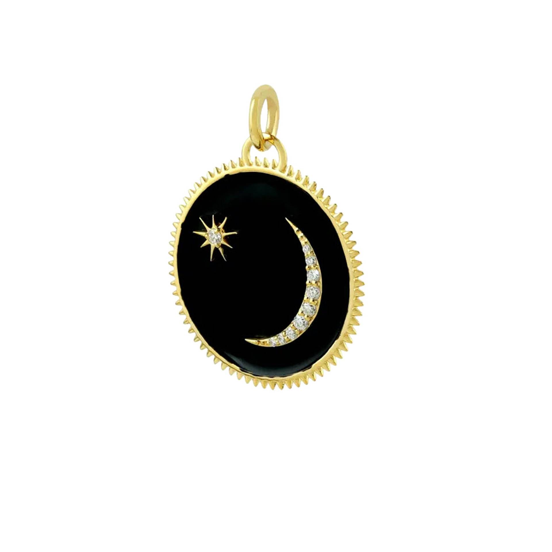 Echter Diamant Pave Anhänger, Kreis Charme, Halbmond Mond Stern 14K Gelbgold Schwarz Emaille Anhänger Frauen Pn-5361 Echter Diamant Pave Anhänger, Kreis Charme, Halbmond Mond Stern 14K Gelbgold Schwarz Emaille Anhänger Frauen Pn-5361 von Gemdiamondjewels