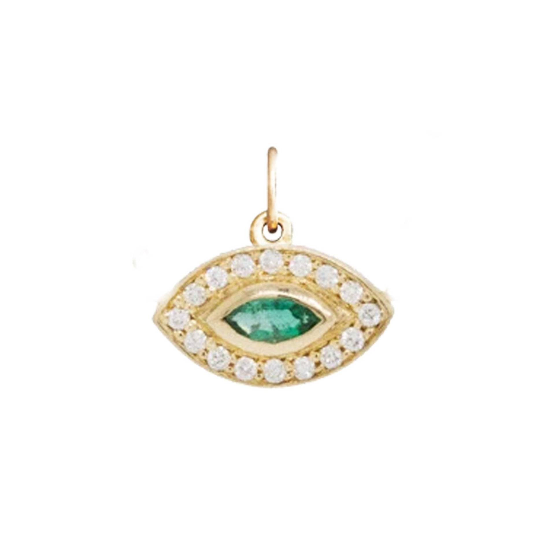 Gelbgold Evil Eye Anhänger, 14K Diamant Pave Smaragd Marquise Charm, Weihnachtsgeschenk Für Frauen Pn-5539 von Gemdiamondjewels