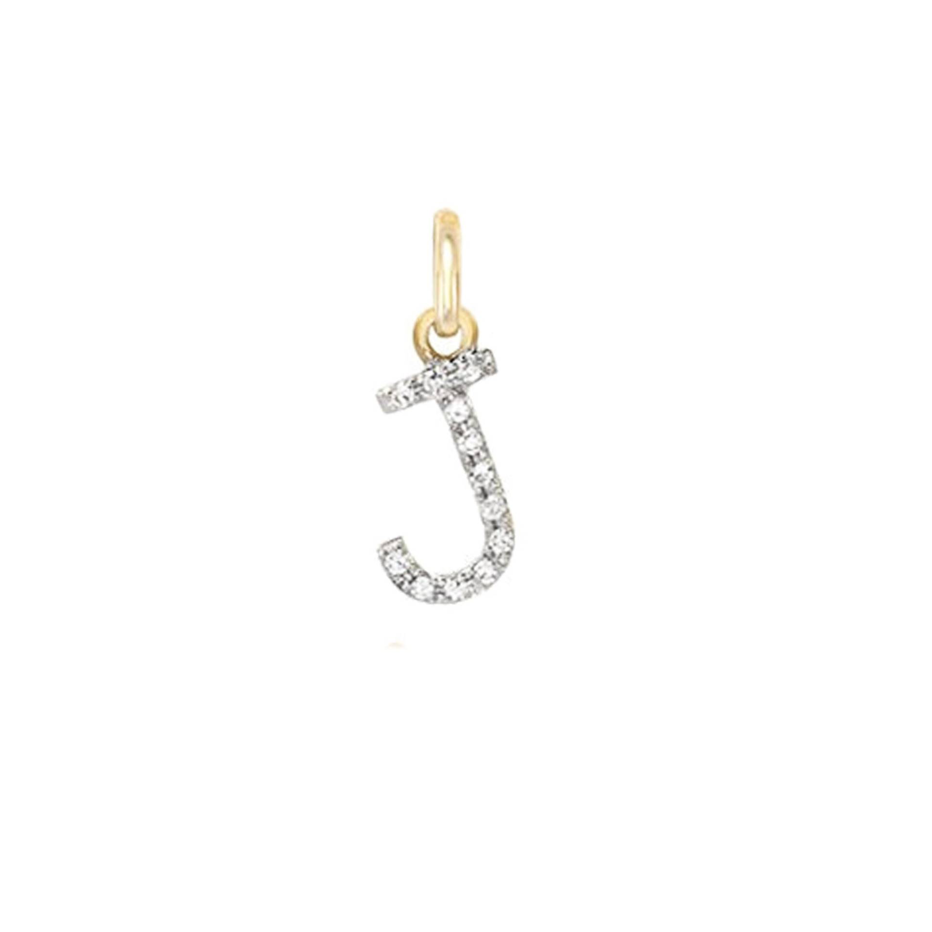 Massiver Gelbgold Wort Charm, Diamant Buchstabe J Anhänger, 14K Gold Mini Alphabet Personalisierter Charm Pn-4574 von Gemdiamondjewels