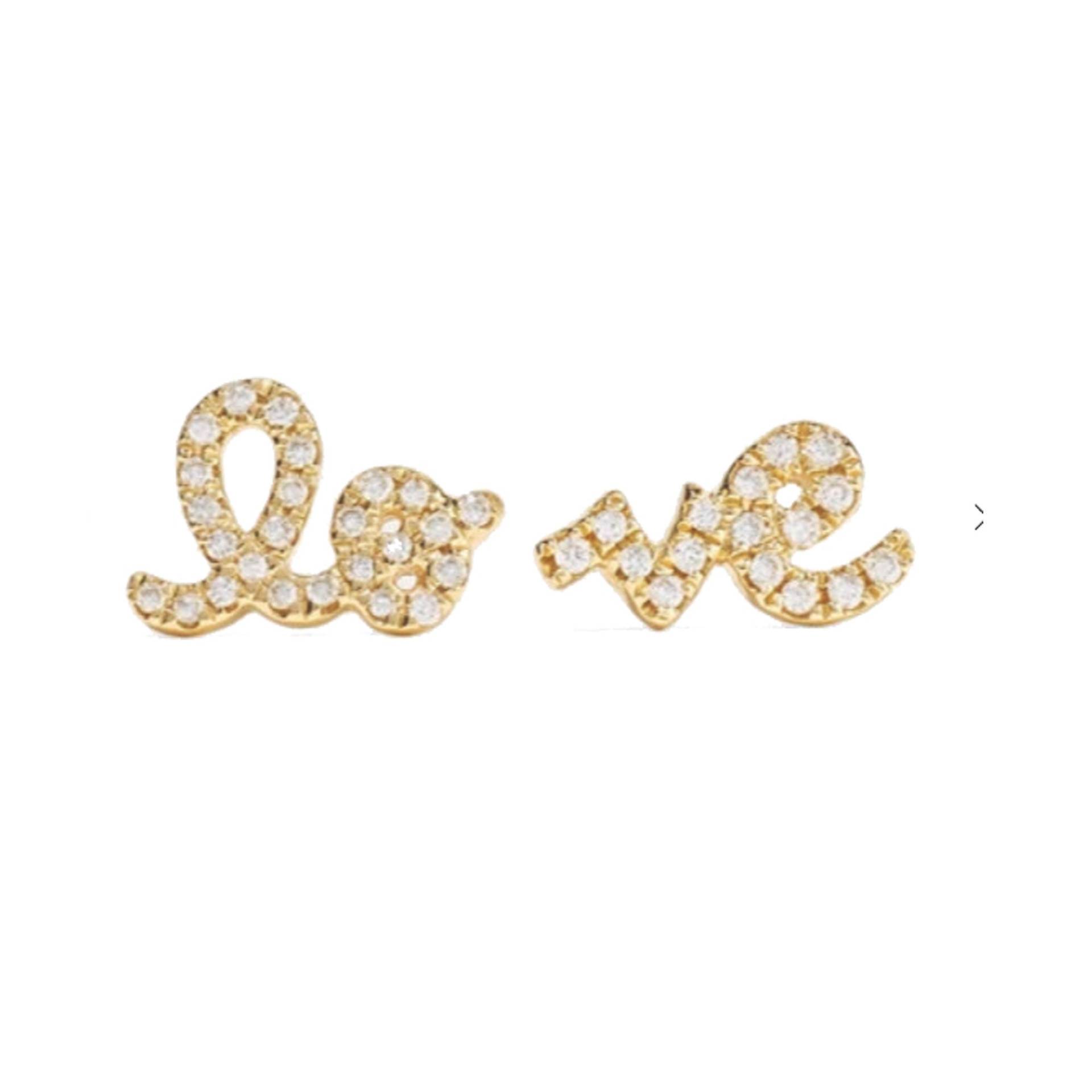 Pave Diamant "Love" Ohrstecker, 14K Gelbgold Gold Ohrstecker Für Sie, Ea-5991 von Gemdiamondjewels