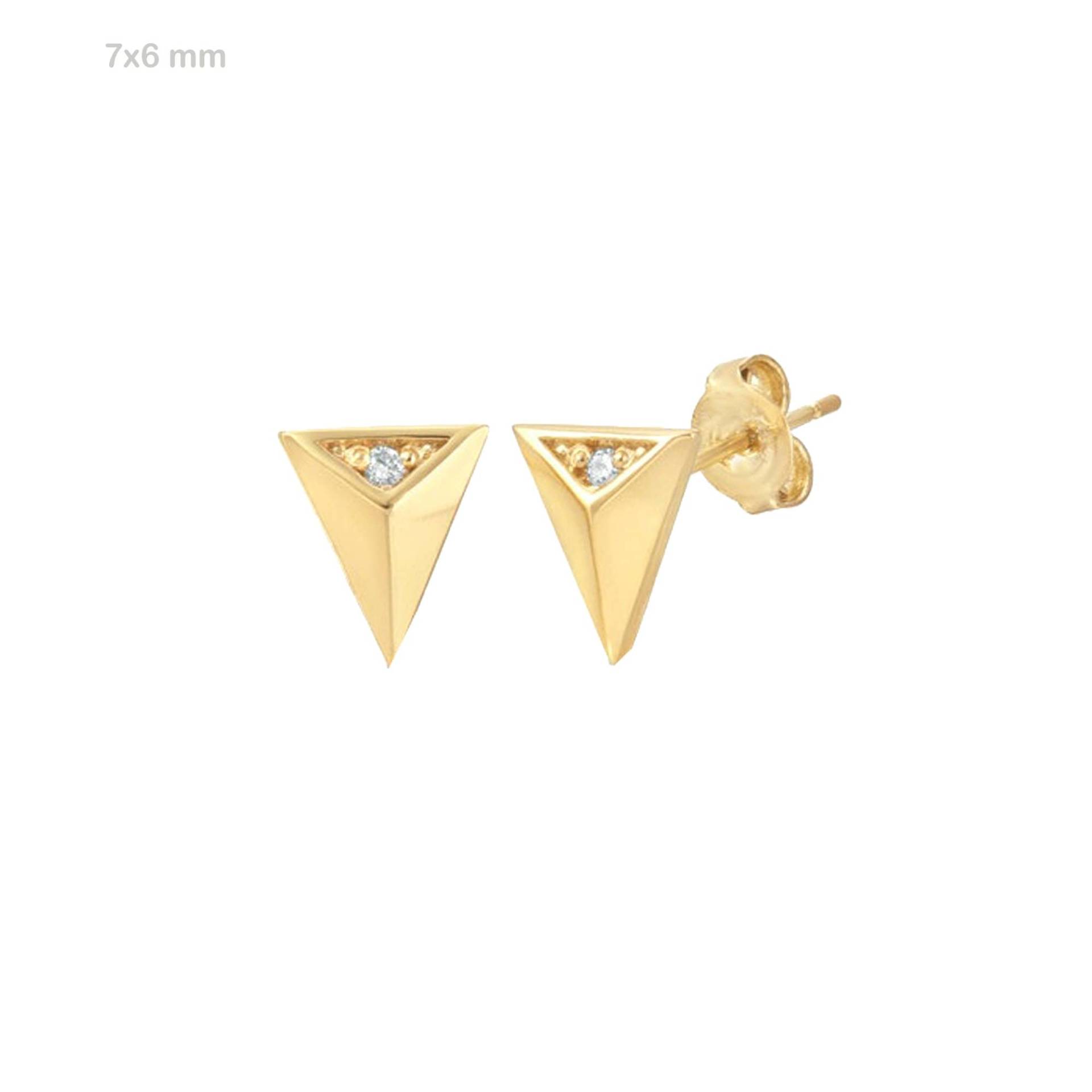 Solid Gold Dreieck Ohrstecker, Diamant Gelbgold Mini Ohrringe, 14K Pyramide Tiny Ea-8029 von Gemdiamondjewels