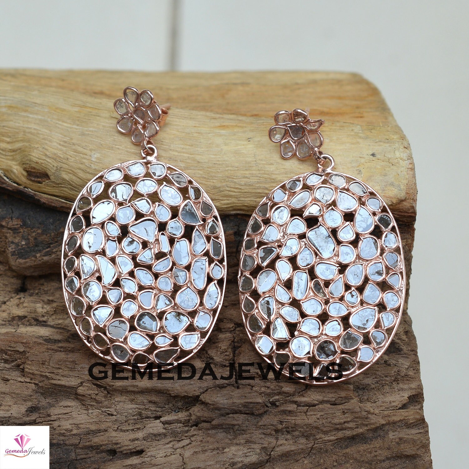 Ausverkauf Diamant Scheibe Ohrringe, 14K Rose Vergoldet Schmuck, 925 Silber Tropfen Modeschmuck, Hochzeit Geschenk Schmuck Ausverkauf Diamant Scheibe Ohrringe, 14K Rose Vergoldet Schmuck, 925 Silber Tropfen Modeschmuck, Hochzeit Geschenk Schmuck von GemedaJewels