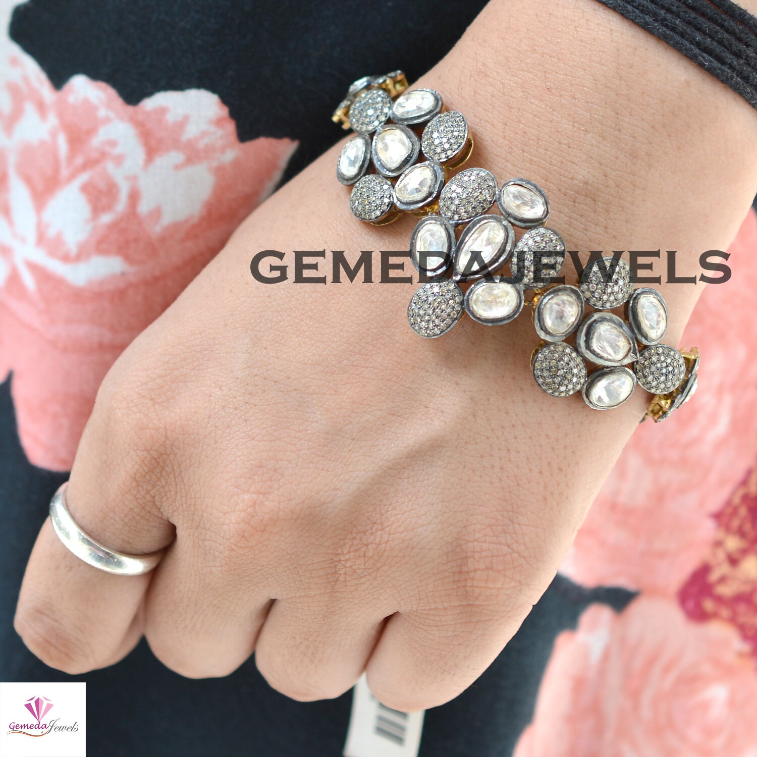 Ausverkauf Polki Diamant Armband, 925 Sterling Silber Schmuck, 14K Vergoldetes Pave Designer Geschenke von GemedaJewels