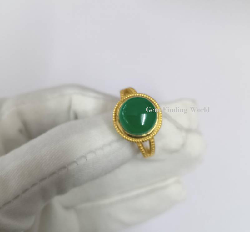 Grüner Onyx Edelsteinring, 925 Sterling Silber Ring, 18K Vergoldet Designer Birthstone Cabochon Edelstein Handgemachter Schmuck von Gemfindingworld