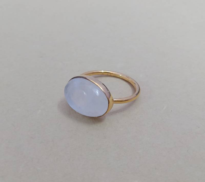 Natürlicher Regenbogen Mondstein Ring, Handgemachter Silber Oval Cabochon 925 Sterling Versprechen Rose Gold Finish Ring von Gemfindingworld