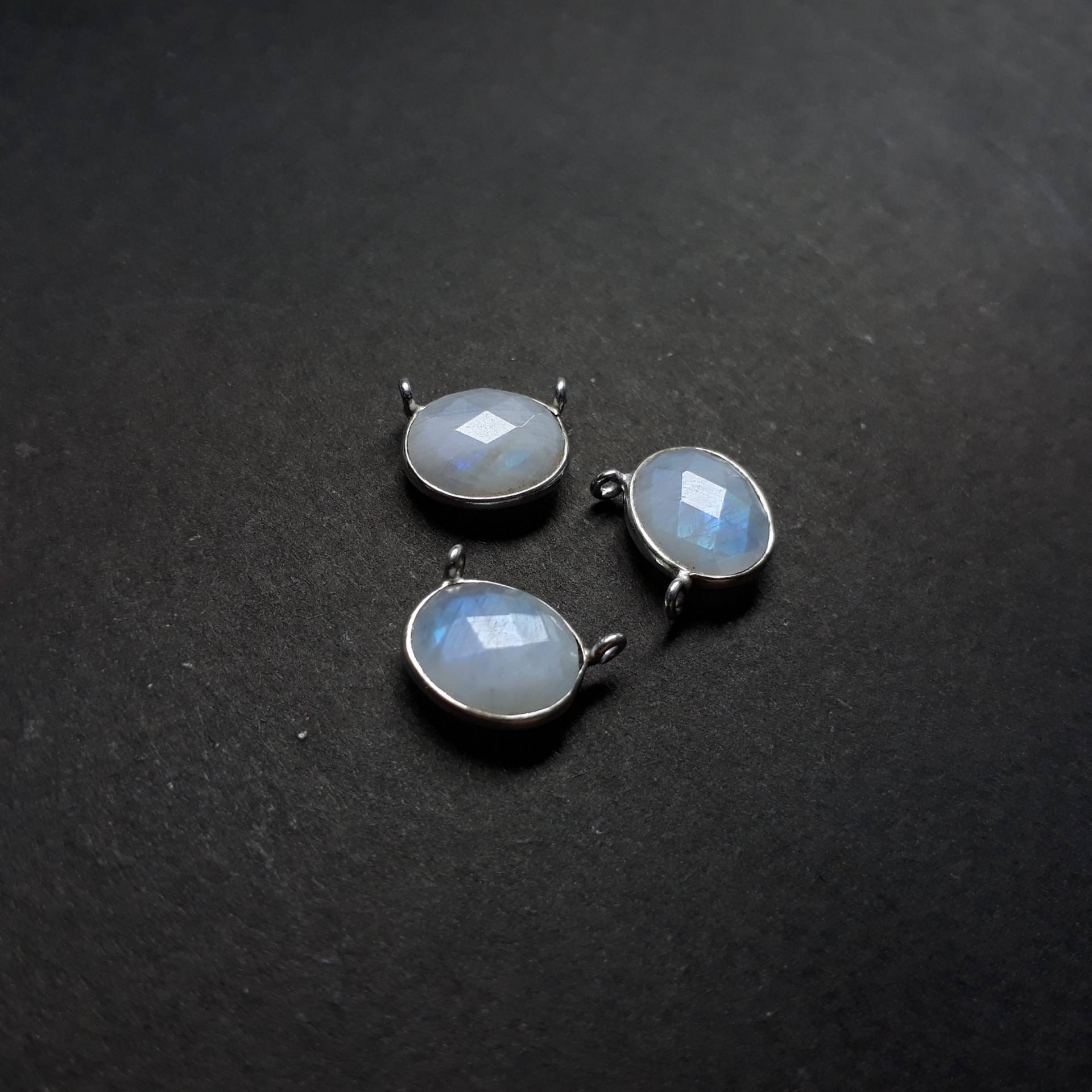 Sterling Silber 9x11mm Oval Natürlicher Regenbogen Mondstein Edelstein Zwei Loop Anhänger 3 Stück Diy Schmuck Finden Für Machen von Gemfindingworld