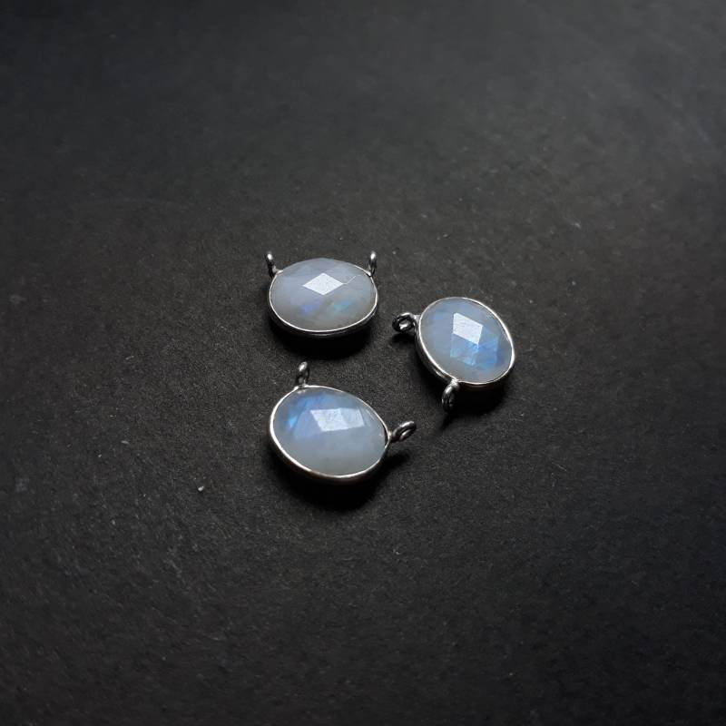 Sterling Silber 9x11mm Oval Natürlicher Regenbogen Mondstein Edelstein Zwei Loop Anhänger 3 Stück Diy Schmuck Finden Für Machen von Gemfindingworld