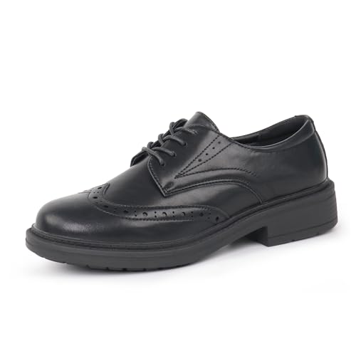 Gemialle Damen Klassische Oxford flache Schnürschuhe Business formelle Retro Wingtip Brogue Kleid Schuhe, Schwarz, 37.5 EU von Gemialle