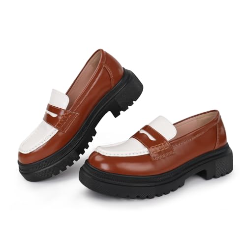 Gemialle Modische Damen-Slipper mit Plateausohle, klobige Slipper, lässig, runde Zehenpartie, gepolstert, Business-Kleiderschuhe, Braun, 38.5 EU von Gemialle