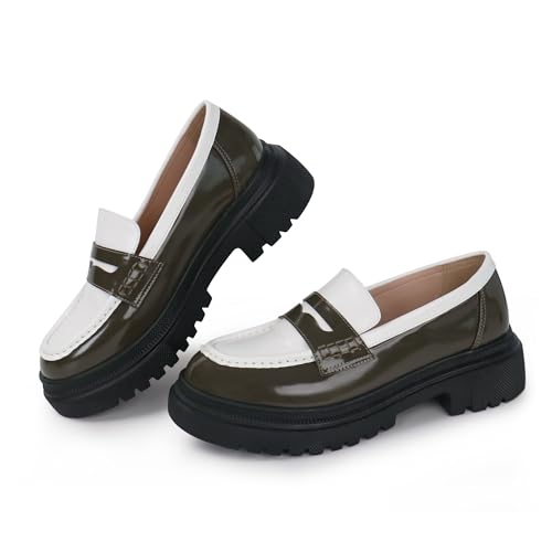 Gemialle Modische Damen-Slipper mit Plateausohle, klobige Slipper, lässig, runde Zehenpartie, gepolstert, Business-Kleiderschuhe, Grün , 37.5 EU von Gemialle