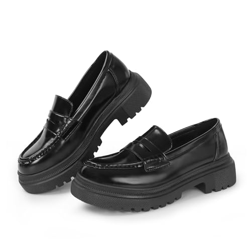 Gemialle Modische Damen-Slipper mit Plateausohle, klobige Slipper, lässig, runde Zehenpartie, gepolstert, Business-Kleiderschuhe, Schwarz, 39 EU von Gemialle