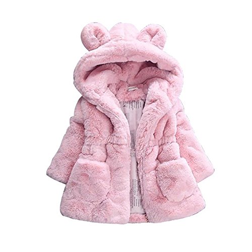 Gemini_mall® Baby Mädchen Kinder Kapuzenjacke Kaninchenohren Mantel Kunstfell Warme Jacken Outwear Winterkleidung für 1–5 Jahre alt Gr. 3-4 Jahre, rose von Gemini_mall