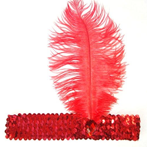 Gemini_mall® Charleston Damen Stirnband mit Federn, 1920er-Jahre-Gatsby-Flapper, Kopfbedeckung, Rot von Gemini_mall