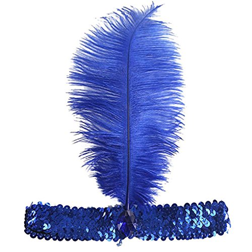 Gemini_mall® Damen Charleston Feder Stirnband 1920er Jahre Great Gatsby Flapper Kopfbedeckung Verkleidung Kopfbedeckung (Blau) von Gemini_mall