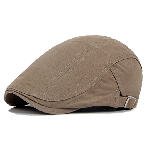 Gemini_mall® Herren Schiebermütze Efeumütze Solide Baumwolle Gatsby Cap Golf Fahren Sommer Sonne Cabbie Newsboy Caps, Hellkhaki, Einheitsgröße von Gemini_mall