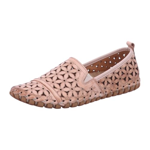Gemini leichte Damen Slipper Leder Mokassin mit florales Lochmuster 031174-02, Größe:37 EU, Farbe:Rot von Gemini