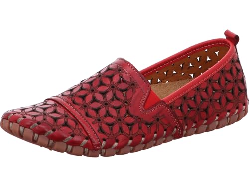 Gemini leichte Damen Slipper Leder Mokassin mit florales Lochmuster 031174-02, Größe:40 EU, Farbe:Rot von Gemini