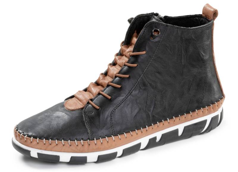 Gemini, bequeme Damen-Boots, Weite G, mit herausnehmbarem Fußbett, Schwarz-Cognac, Größe 40 von Gemini