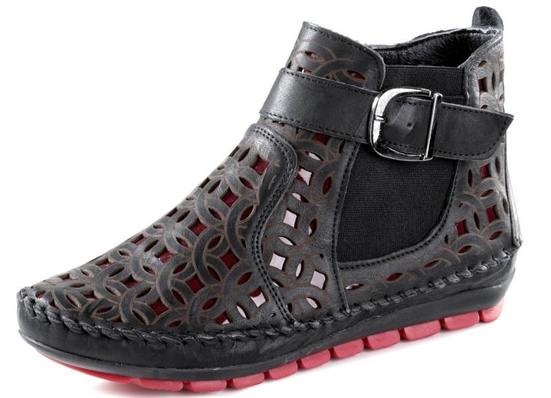 Gemini, sommerliche Damen-Boots, Weite G, mit herausnehmbarem Fußbett, Schwarz-Rubinrot, Größe 40 von Gemini