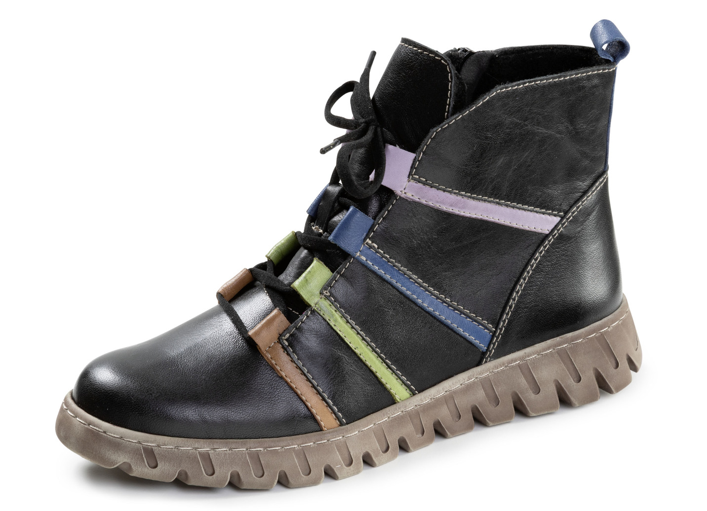 Gemini, trendige Damen-Stiefeletten, Winterschuhe, Weite G, mit herausnehmbarem Fußbett, Schwarz-Bunt, Größe 39 von Gemini