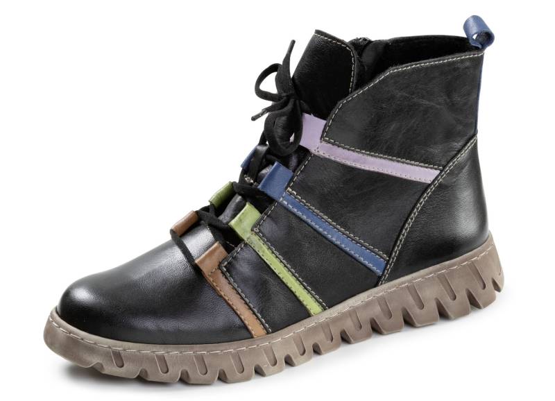 Gemini, trendige Damen-Stiefeletten, Winterschuhe, Weite G, mit herausnehmbarem Fußbett, Schwarz-Bunt, Größe 42 von Gemini