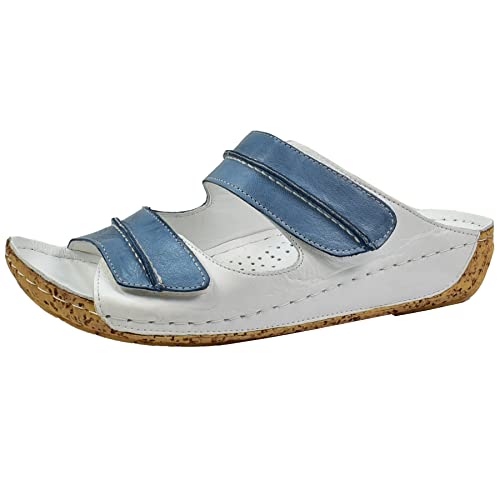 Gemini 032140-02 Damen Clogs Pantoletten Klettverschluss Leder, Größe:41 EU, Farbe:Blau von Gemini