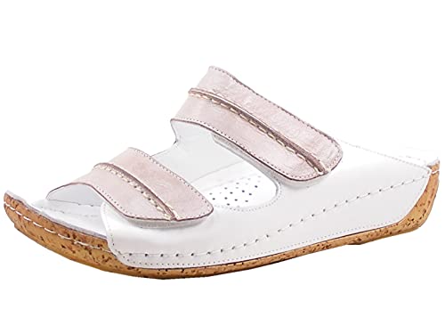 Gemini 032140-02 Damen Clogs Pantoletten Klettverschluss Leder, Größe:39 EU, Farbe:Weiß von Gemini