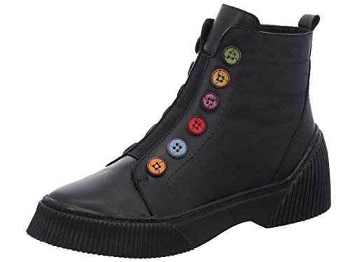 Gemini Damen Stiefelette Boot Bunte Knöpfe Stretcheinsatz Coole Sohle 033100-02, Größe:42 EU, Farbe:Schwarz von Gemini