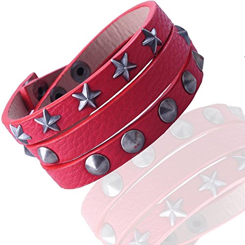 Gemini Armband (rot), Wickelarmband mit Nieten, hochwertiges Leder, Druckknopf Verschluss, Street Style für Boys, Girls, Herren, Damen, Unisex, 15,4-25,4 cm (Länge) von Gemini