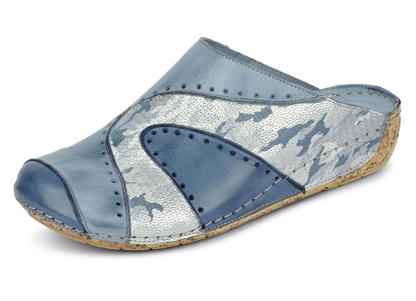 Gemini Clog aus schattiertem, teilweise geprägtem Rind-Nappaleder, Jeans-Silber, Größe 42 von Gemini