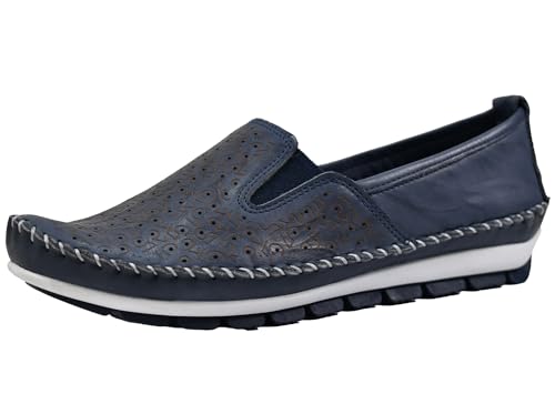 Gemini Damen Ballerinas Mokassins Leder Slipper 382163-01, Größe:37 EU, Farbe:Blau von Gemini