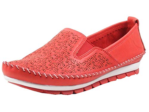 Gemini Damen Ballerinas Mokassins Leder Slipper 382163-01, Größe:39 EU, Farbe:Rot von Gemini