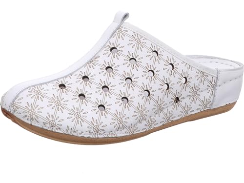 Gemini Damen Clog Lederschuh florales Design mit Lochmuster 336523-02, Größe:37 EU, Farbe:Weiß von Gemini