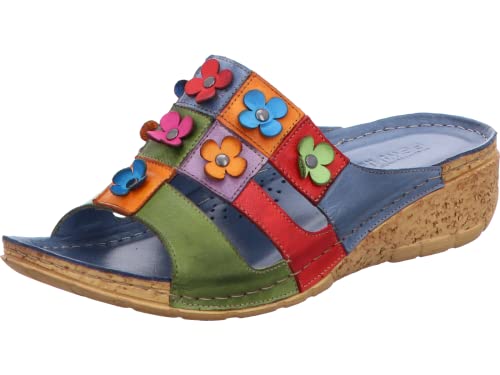 Gemini Damen Clogs Leder Pantoletten Blümchendesign 032493-02, Größe:40 EU, Farbe:Blau von Gemini