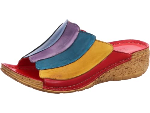 Gemini Damen Clogs Pantoletten Leder Streifendesign 032492-02, Größe:39 EU, Farbe:Rot von Gemini