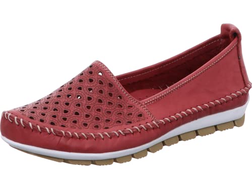 Gemini Damen Leder Slipper Ballerina Mokassins 003128-01, Größe:41 EU, Farbe:Rot von Gemini