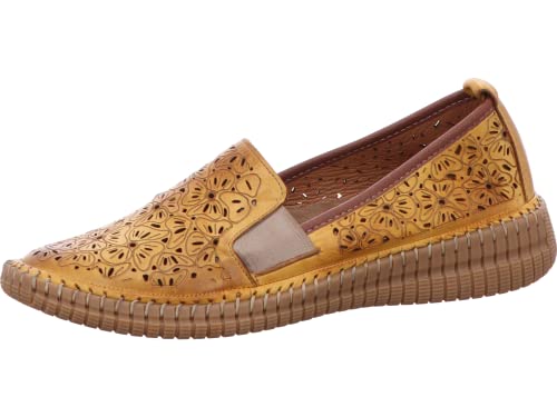 Gemini Damen Leder Slipper Leder Mokassins Lochmuster 328532-02, Größe:39 EU, Farbe:Gelb von Gemini