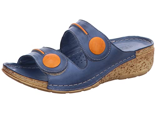 Gemini Damen Pantolette Klettverschluss Keilabsatz Korkoptik 336000-02, Größe:40 EU, Farbe:Blau von Gemini