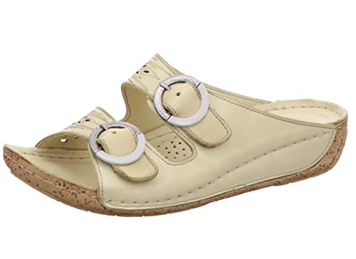 Gemini Damen Pantolette Leder Clog Riemen Schnalle 032820-02, Größe:39 EU, Farbe:Beige von Gemini